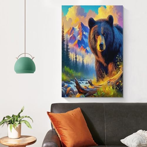 Tableau impression sur toile ours brun paysage avec finitions precises