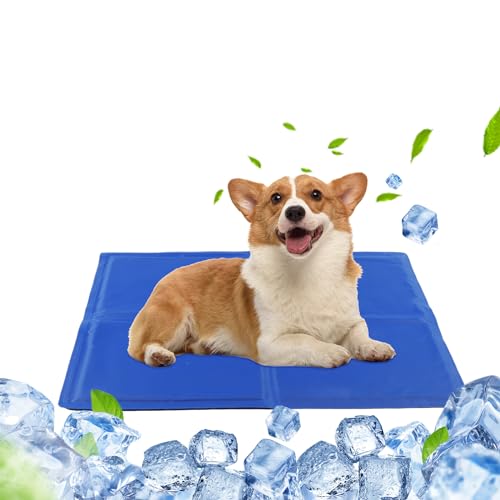 DEWEL Manta Fría para Perros Gatos, Alfombra Refrescante 50×65cm para Mascotas de Menos de 15kg, Cama Refrescante Enfriamiento y Disipación de Calor, Colchoneta Refrescante de Verano, Azul Marino