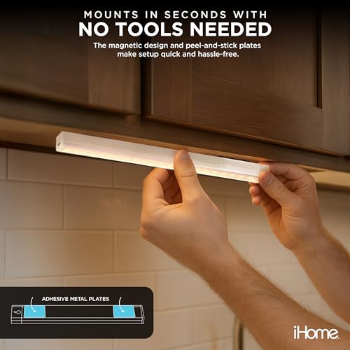 Image of iHome Rechargeable Auto Sensing Light Bars, Motion Sensor, Dimmable, Auto /Always-On Modes, Easy Installation (2-Pack 12 inch LED Light Bar)