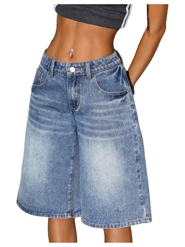 WDIRARA Women's Low Rise Baggy Denim Shorts Wide Leg Bermuda Jean Shorts Medium Wash 26