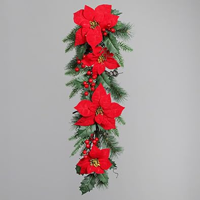 Seidenblumen Roß Weihnachtsstern- Beeren- Tannenhänger/Aufleger 80x30cm DP künstliche Poinsettie Hänger Tanne Kunsttanne