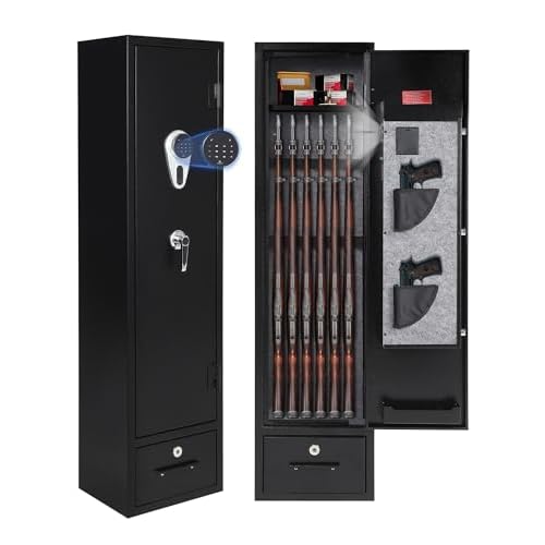 3-4 Gun Safes for Rifles and Pistols, Quick Access Rifle Safe Gun Cabinet with Storage Cabinet, Removable Shelf, Pistol Lock Box, and Keypad, for Home