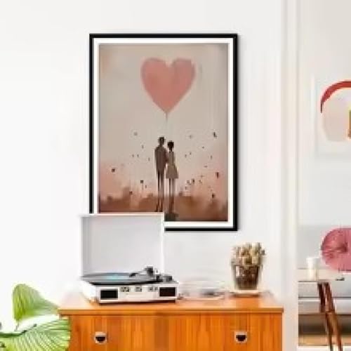Peinture sur toile couple de chiens et ballons roses pour une maison pleine d'amour