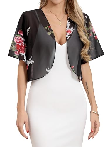 Image of Missufe Women's Short Sleeve Summer Cropped Shrugs Sheer Lightweight Chiffon Bolero Cardigans