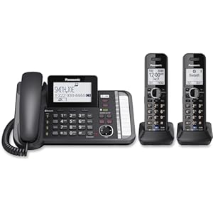 Panasonic 2-Line Corded/Cordless Phone System with 2 Handsets – Answering Machine, Link2Cell, 3-Way Conference, Call Block, Long Range DECT 6.0, Bluetooth – KX-TG9582B (Black)