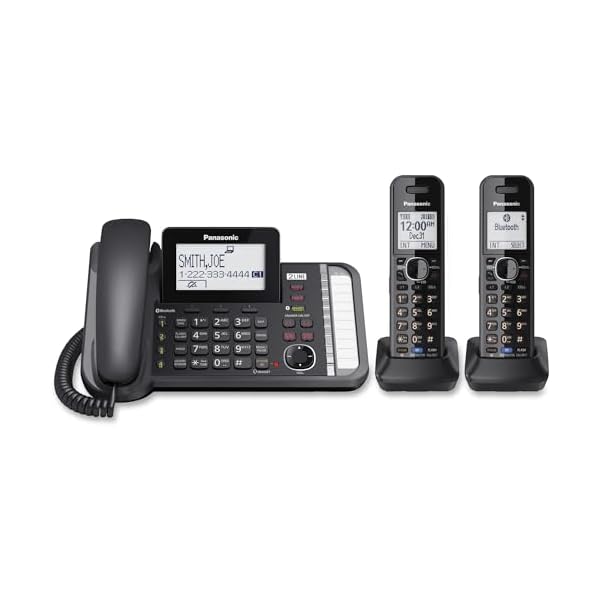 Panasonic 2-Line Corded/Cordless Phone System with 2 Handsets – Answering Machine, Link2Cell, 3-Way Conference, Call Block, Long Range DECT 6.0, Bluetooth – KX-TG9582B (Black)