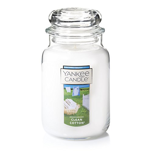 Yankee Candle Clean Cotton Scented, Large 22oz Jar Candle with Premium Paraffin-Grade Wax, Long Burn Time, Ideal for Gifts and Home Decor