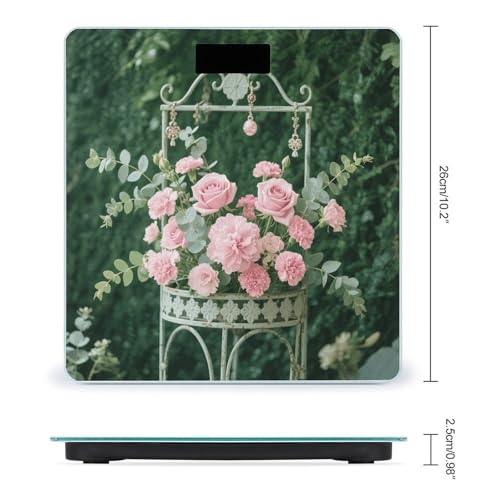 Báscula Digital Floral Rosa con Pantalla LCD y Vidrio Templado miniatura 2