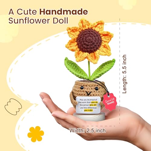 Image of Gossby Handmade Positive Sunflower Crochet - May You Proud of The Work that You Do - Inspirational Gift for Women - Positive Energy, Apreciation, Farewell, Retirement, Goodbye Gift for Coworker
