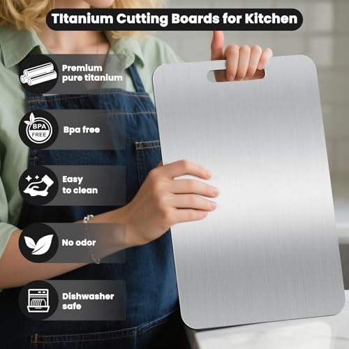2026 Upgraded Titanium Cutting Board for Kitchen, Extra Thick 100% Pure Titanium Chopping Board, Double-Sided Food-Grade Board with Scratch-Resistant Surface & Smooth Rounded Edges(14×10IN) - image 2