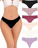 FINETOO Seamless Thongs for Women Low Rise Lace Wavy Sides Thong Sexy No Show Panties Womens...