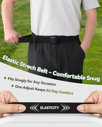 Image of Mile High Life Stretch Canvas Belt for Men, Golf Casual Elastic Web Belt, Top Military Buckle, Adjustable Cut to Fit
