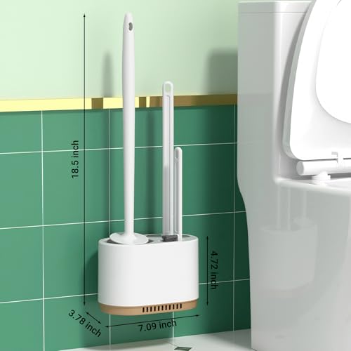 Image of Toilet Bowl Brush and Holder,3 in 1 Silicone Toilet Brush Toilet Cleaner Brush for Bathroom Cleaning White Bathroom Accessories Floor Standing or Wall Mounted Toilet Scrubber Brush