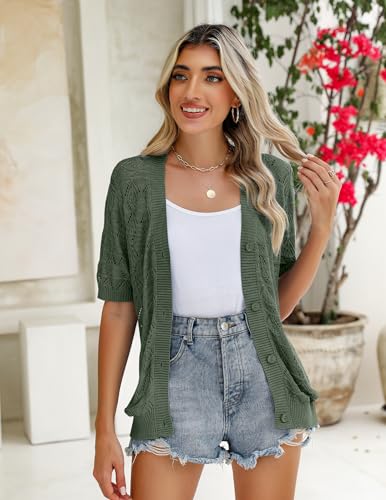 Image of Zeagoo Women's Short Sleeve 2026 Summer Crochet Cropped Cardigan V Neck Button up Bolero Shrug Sweater