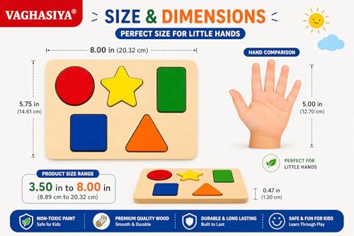Image of Wooden Shape Sorting Puzzle for Kids | Color Recognition & Matching Toy | Montessori Learning Board for Toddlers (2,3+ Years)