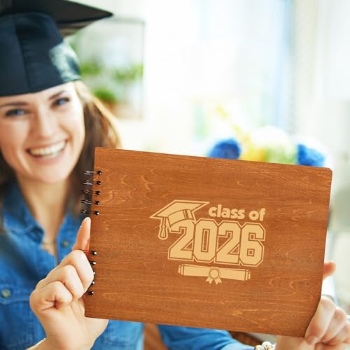 Glenmal Graduation Wood Guest Book Rustic Grad Gifts Wood Scrapbook Photo Album Hardcover Photo Guest Congratulatory Message Book with 80 Blank White Pages for Graduation Party(Class of 2026) by Glenmal - Used condition - Image 6