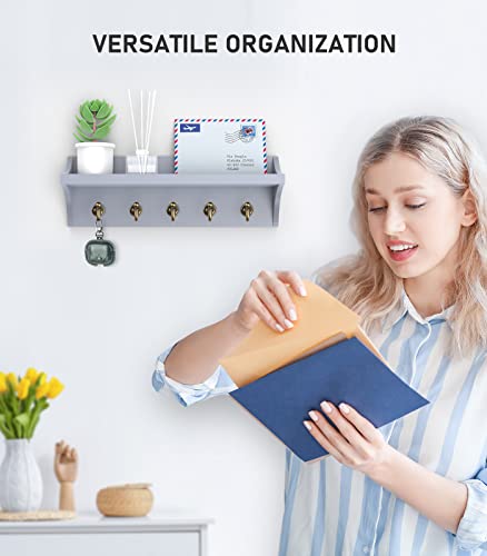 Buways Key Holder For Wall Decorative -Wall Mounted Key Rack With 5 Retro Key Hook-Pine Wooden Key Holder Hanger For Apartment Entryway Home Decor Grey #TOP1