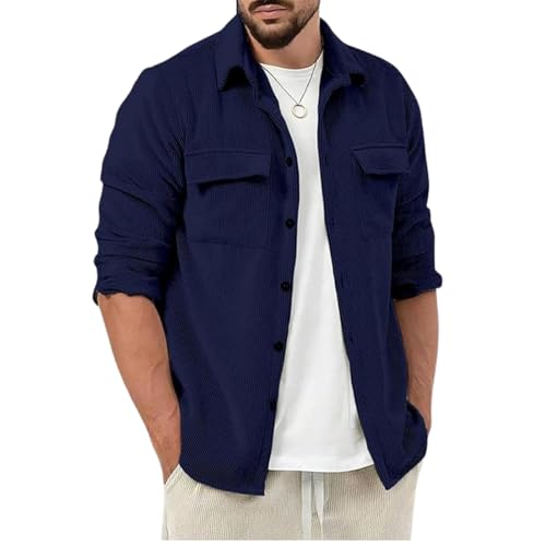 Image of COMBRAIDED Corduroy Men's Full Sleeve Casual Striped Shirt - Comfort Fit, Ideal Stylish and Versatile Clothing