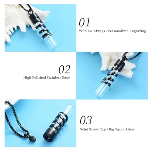 Oinsi Clear Glass Tube Cremation Urn Jewelry Ashes Holder Necklace Keepsake Memorial Pendant Including Box/Fill Kits3