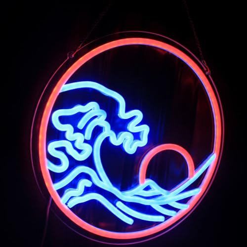 Image of Sunset Sunrise Neon Sign Dimmable Sun On the Sea Neon Light for Wall Decor Wave Neon Signs Room Decor Bedroom for Men Cave Office Bar Birthday Party Christmas(Blue Red)