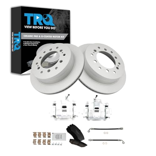 Image of TRQ Brake Pad & Rotor Kit Premium G-Coated Ceramic Compatible with 2003-2009 Toyota 4Runner 2007-2009 FJ Cruiser