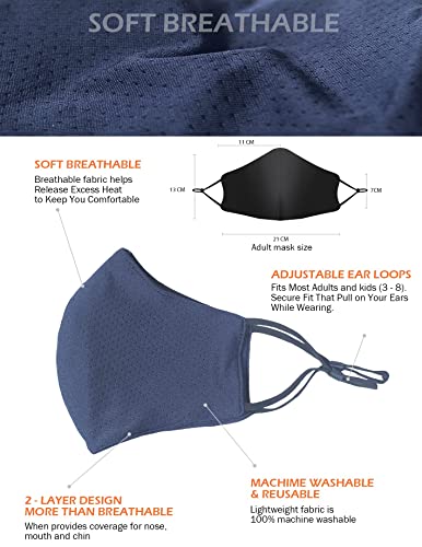 Borgasets Face Mask Reusable For Men Women Adjustable Breathable Comfort Sport Mask Full Washable Safety Exercise Face Masks For Home Office Work Outdoors Navy Blue 3 Pack #TOP5