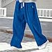 Men's Corduroy Pants Wide Leg Straight Casual Baggy Fashion Sweatpants Vintage Elastic Waist Drawstring Trousers 2025 Blue