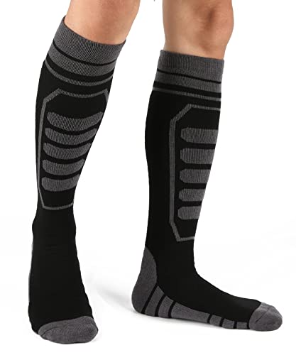 Foto von HIYATO Skisocken Herren & Damen aus Merino Wolle 2 Paar, Warme Thermosocken, Dicke Frottee Starker Socken für Sport (39-42, 2 Paar | Schwarz)