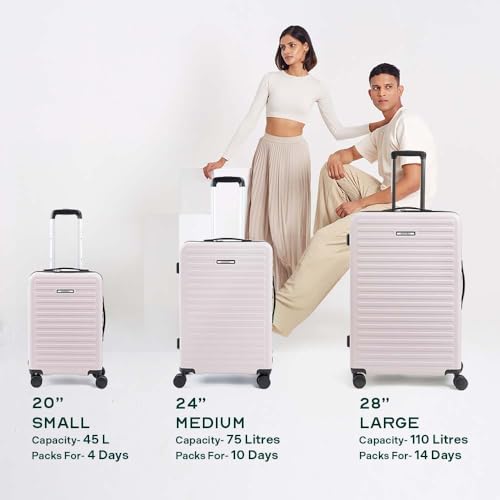 Image of Assembly Trolley Bag Set of 3 with TSA Locks & Enhanced Protection, Complete Polycarbonate Hard Shell Trolley Bag Collection for Adventure Travel, Ivory-Grey, 20+24+28 Inch