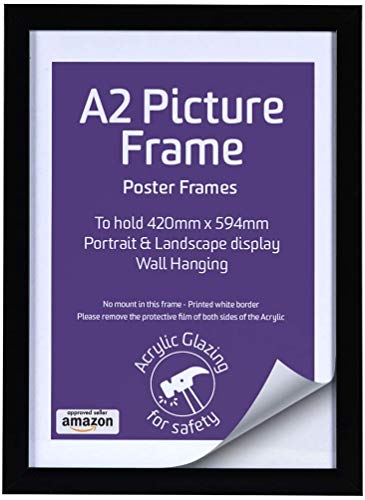 Marco de fotos de madera A2 negro u0096 parte delantera de plexiglás u0096 marcos de fotos y certificados, soporte para colgar en la pared, vertical y paisaje, 59,4 x 42 cm