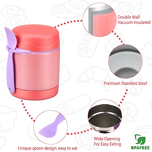 10oz Soup Thermo for Hot Food Kids,Lunch Thermo Kids Food Jar with Spoon Hot Insulated Food Containers,Leak Proof Stainless Steel Wide Mouth Lunch Thermo Jar for School(Pink)