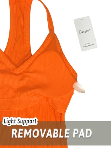 Image of Danysu V Neck Racer Back Tank Top for Women Padded Ribbed Long Tank Fitted Basic Cami Tops