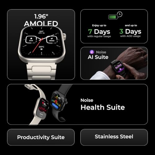 Noise New Launch ColorFit Ultra 4 Smartwatch with BT Calling, 1.96" AMOLED Always-On Display, AI Transcription & Voice Commands, Metal Body, 10m Water Resistant, Heart Rate Monitor (Jet Black) - Image 4
