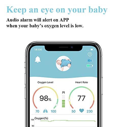 BabyO2 Baby Oxygen Monitor Foot, with Alarm in APP, Track O2 Level & Heart Rate, Wearable Blood Oxygen Saturation Monitor Bluetooth, Fits Babies 0-36 Months - Thumbnail 3
