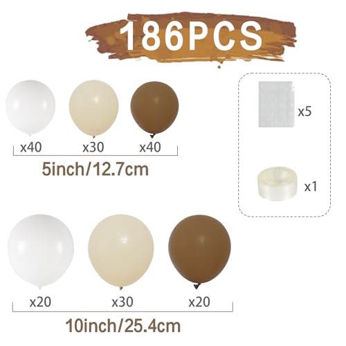 QIFU Beige Balloon Arch Kit, 186pcs Neutral Cream Balloons Garland with Beige and Brown Balloon Nude Balloons for Baby Shower Birthday Party Decorations Wedding Anniversary Engagement Gender Reveal