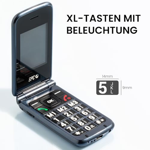 SPC Stella 3 - 4G Seniorenhandy mit Klappcover | Menü und große Tasten | Notruftaste, Remote-Konfiguration, hörgerätekompatibel und 103dB Lautstärke | Ladestation und 3 Direktspeicher - Schwarz