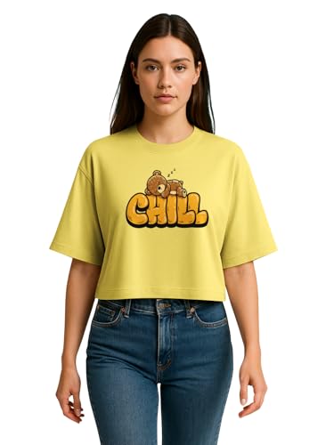 Image of HELLCAT Beige Printed Loose Fit Crew-Neck Crop T-Shirt for Women