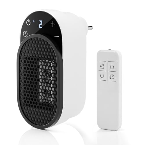 Dreamhigh® Calefactores Electricos Bajo Consumo 500 W, Calefactor Baño Pared con Mando a Distancia, Giro de 90°, Temporizador de 1-12 Horas, Pantalla LED, para Habitaciones de hasta 25 m²