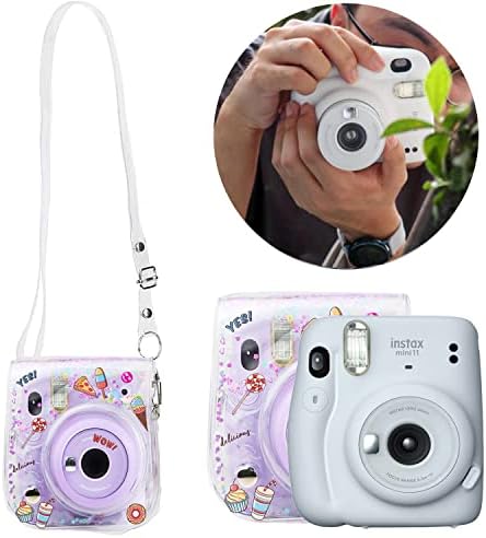 Mini Camera Protective Case for Instax Mini 11/9/8 Instant Camera, Premium Camera Bag Cover with Removable Adjustable Strap Gifted Sticker(Transparent Bling Style)