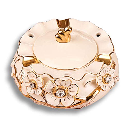 Cenicero a Prueba de Viento Alivio de flores de cerámica cenicero, clásicas, cristal, Cigarrillos Cenicero, cubierta Uso al aire libre, tarro de la joyería, monedas banquero, Diamante Casa Jar