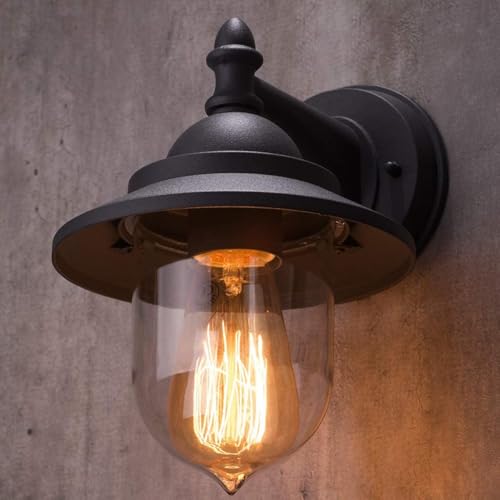 CGC Lighting Coach Lantern Outdoor Outside Wall Light Garden Porch Patio Garden Traditional Conservatory Door Shed Vintage Retro (Black with Warm White Bulb)