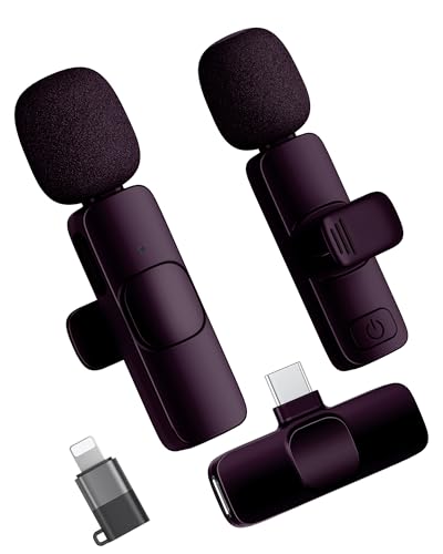 #Commissioniguadagnate<br>Microfono wireless Lavalier per iPhone/iPad/Android (2 trasmettitori) mini microfono a spilla con cancellazione del rumore microfono wireless plug play per registrazione video podcast YouTube