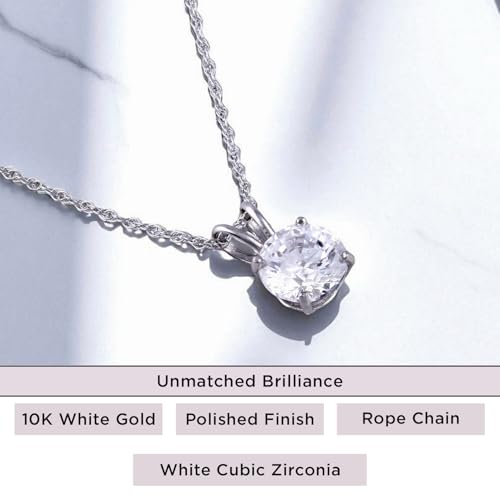Jewelili 10K Yellow / White Gold Solitaire Pendant Necklace for Women | Dainty Round Cut Cubic Zirconia Gold Necklace 6.5MM (1 CTW), 7.5MM (1.5 CTW), 8.0MM (2.0 CTW) | 18" Rope Chain | Birthday Gift for Her | Gift Box Included3