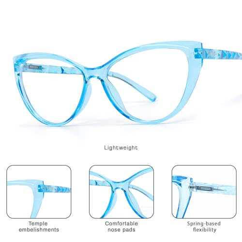 Image of Blue Light Blocking Cat Eye Glasses for Women Transparent Frame Anti UV Protection Zero Power Computer Glasses Lightweight Optical Frame