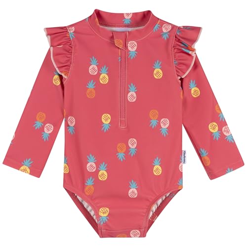 Gerber Baby Girls Toddler Long Sleeve One Piece Rashguard Swimsuit, Pink Pineapple, 18 Months