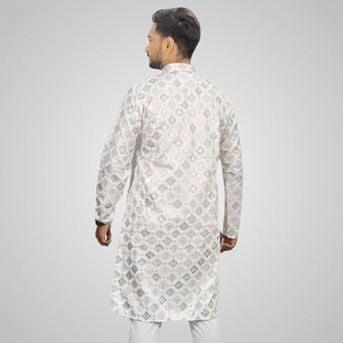 KNETLI Men's Cotton Embroidery Kurta Indian Festival Traditional Wear3