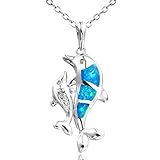 Collar de plata de ley 925 hecho con ópalo, colgantes de delfines para mamá, joyería para mujer