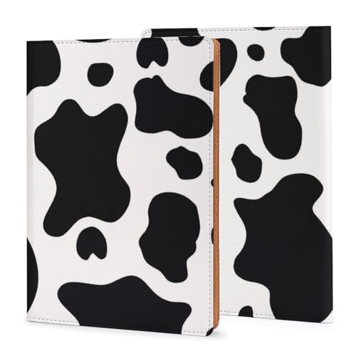 Couverture A5 en cuir synthétique vache noire et blanche pour carnet de notes résistant à plat