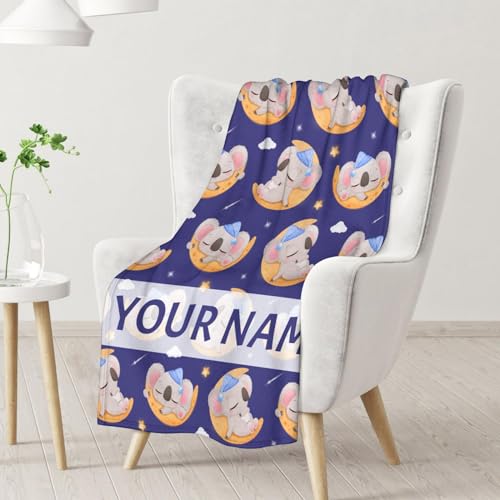 Personalized Koala Blanket Gifts with Name - 30"x40" Cute Throw for Women, Girls - Purple Soft Fuzzy Blankets for Couch & Office