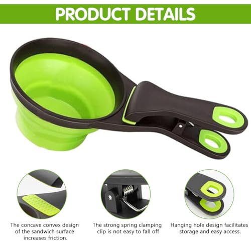Image of Qpets Silicone Dog Food Scoop, 237ml Foldable Bowl Collapsible Scoop with Sealing Clip for Cat Dog, Portable Pet Food Scoop Feeding Scoop Food-Grade Materials Dog Food Bowl